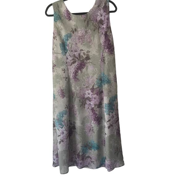 K Woman Petite Vintage 90s 16WP Floral Fairy Cottage Green Purple Maxi Dress - Picture 6 of 9